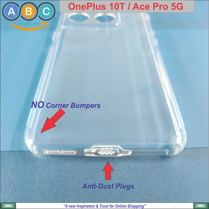 OnePlus 10T (5G) / Ace Pro (5G) Case, Soft TPU Ultra-Clear with Dust Plugs (NO Corner Bumpers) Back Cover