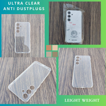 Samsung Galaxy S24 Case, Soft TPU Ultra-Clear with Dust Plugs (NO Corner Bumpers) Back Cover