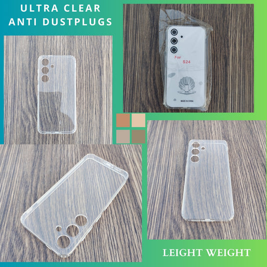Samsung Galaxy S24 Case, Soft TPU Ultra-Clear with Dust Plugs (NO Corner Bumpers) Back Cover