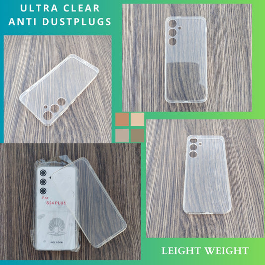 Samsung Galaxy S24+ (Plus) Case, Soft TPU Ultra-Clear with Dust Plugs (NO Corner Bumpers) Back Cover