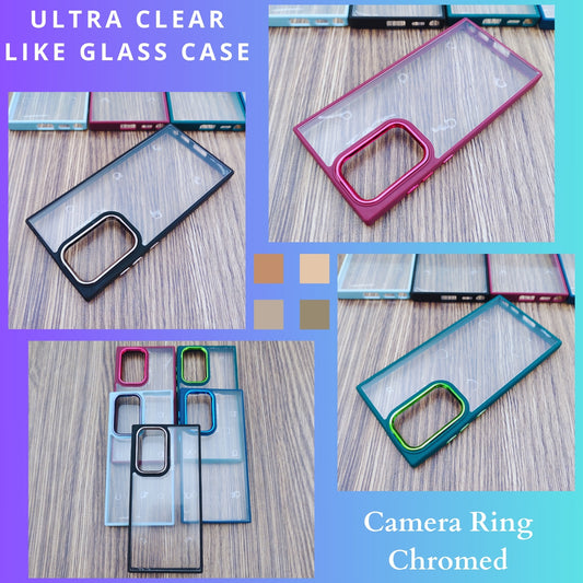 Samsung Galaxy S22 Ultra 5G Case, Ultra Clear Hard Back with Camera Ring Chromed Soft Sides Back Cover