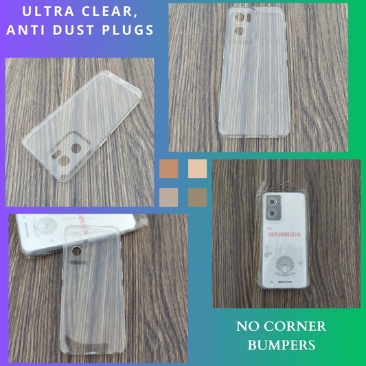OnePlus Nord CE 2 (5G) Case, Soft TPU Ultra-Clear with Dust Plugs (NO Corner Bumpers) Back Cover