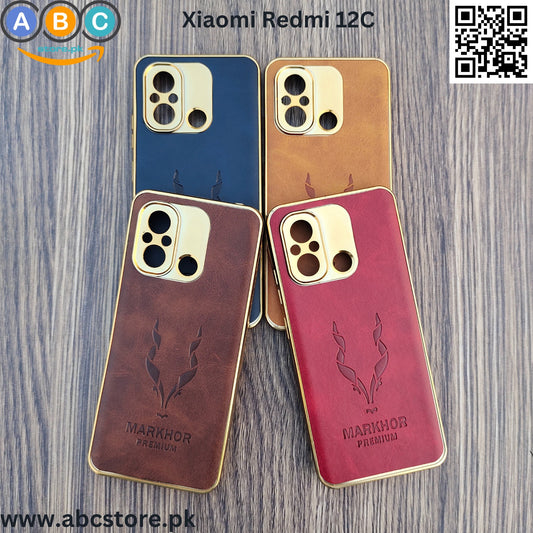 Xiaomi Redmi 12C Case, Markhor Logo Soft Leather Texture with Chromed Borders Back Cover