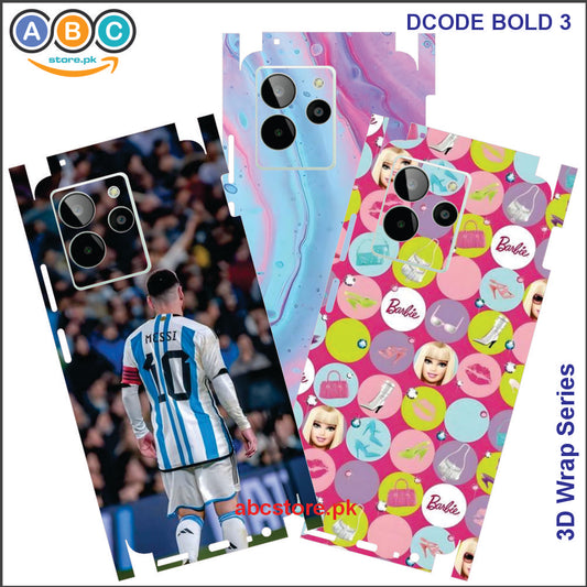 Dcode Bold 3, 3D Embossed Full Back Protection Phone Vinyl Wrap