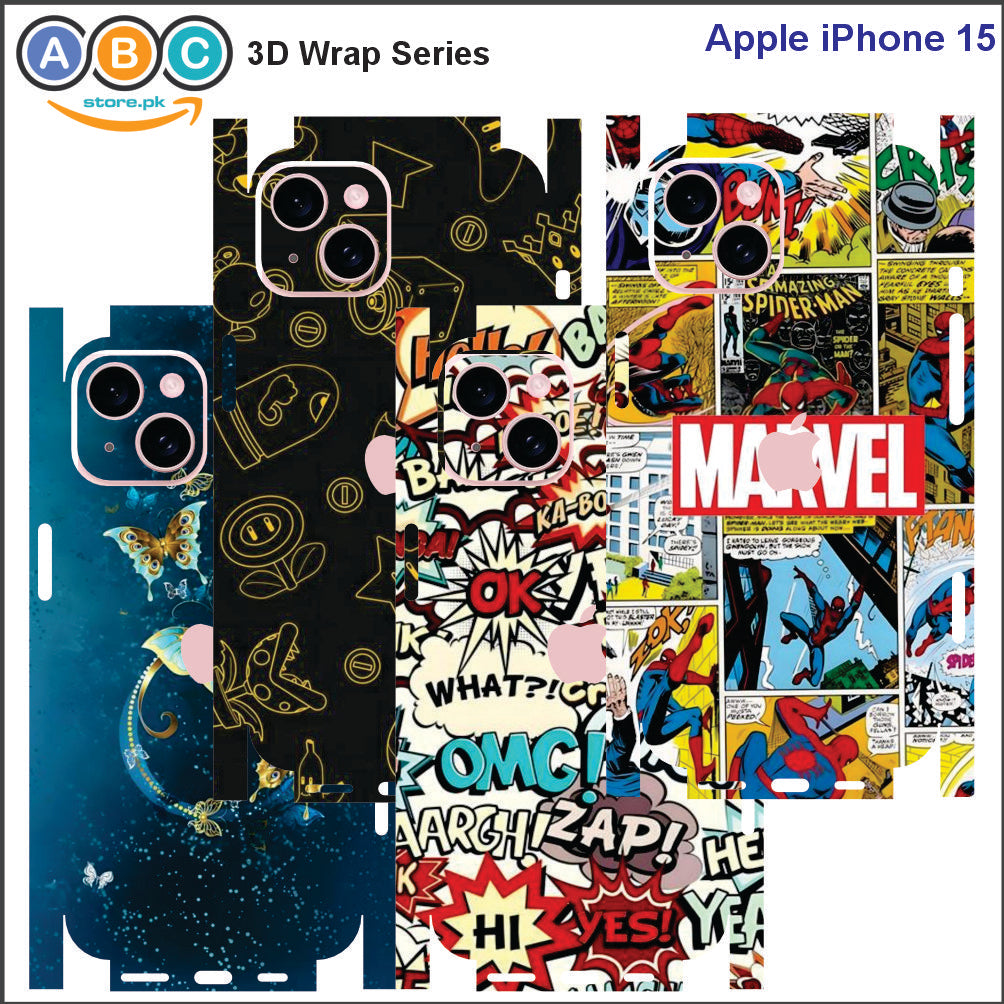 Apple iPhone 15, 3D Embossed Full Back Protection Phone Vinyl Wrap