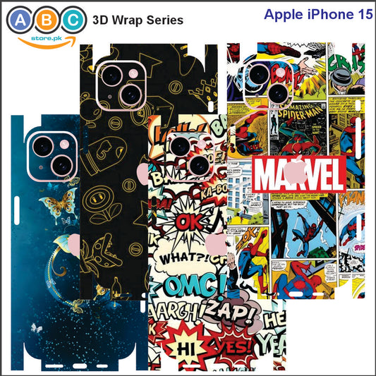 Apple iPhone 15, 3D Embossed Full Back Protection Phone Vinyl Wrap