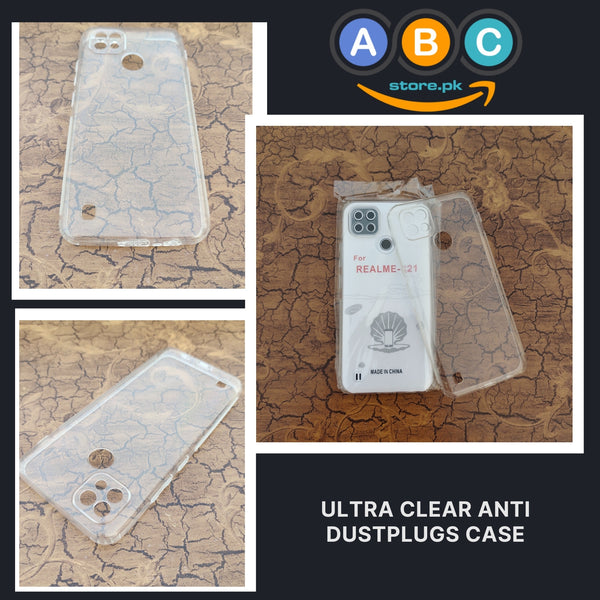 Realme C21 Case, Soft TPU Ultra-Clear with Dust Plugs (NO Corner Bumpers) Back Cover