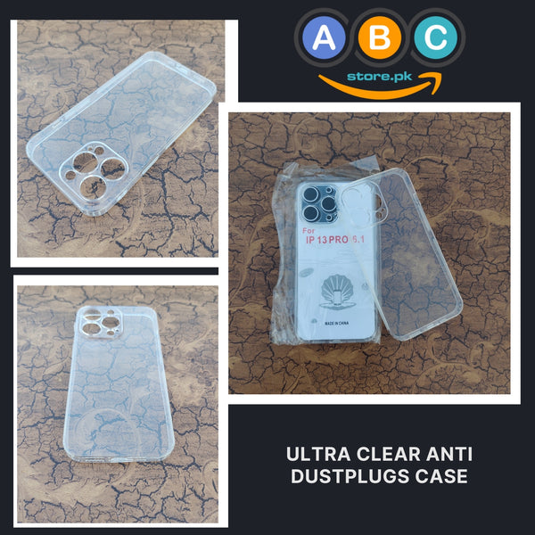 Apple iPhone 13 Pro Case, Soft TPU Ultra-Clear with Dust Plugs (NO Corner Bumpers) Back Cover