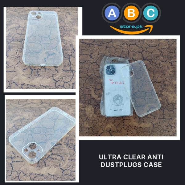 Apple iPhone 13 Case, Soft TPU Ultra-Clear with Dust Plugs (NO Corner Bumpers) Back Cover