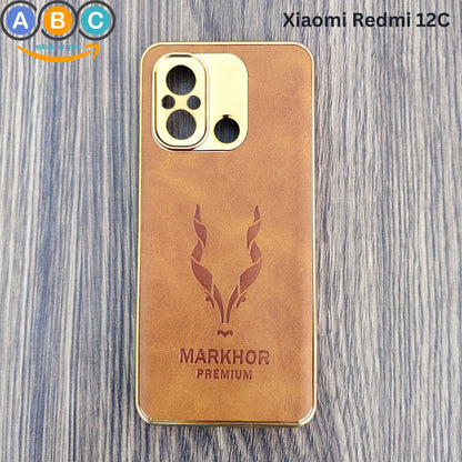 Xiaomi Redmi 12C Case, Markhor Logo Soft Leather Texture with Chromed Borders Back Cover