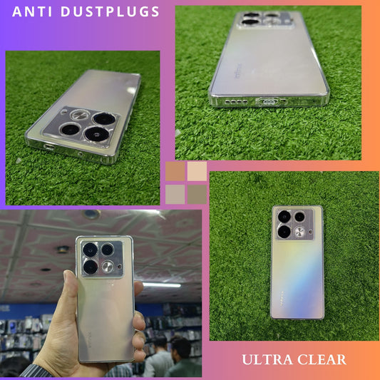 Infinix Note 40 (4G) Case, Soft TPU Ultra-Clear with Dust Plugs (NO Corner Bumpers) Back Cover