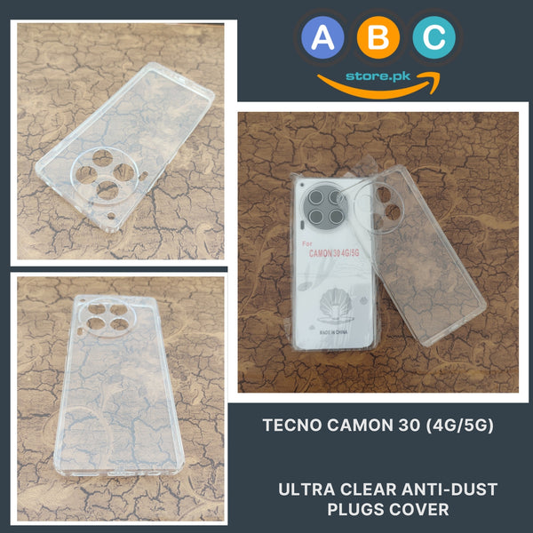 Tecno Camon 30 (4G/5G) Case, Soft TPU with Dust Plugs (NO Corner Bumpers) Ultra Clear Back Cover