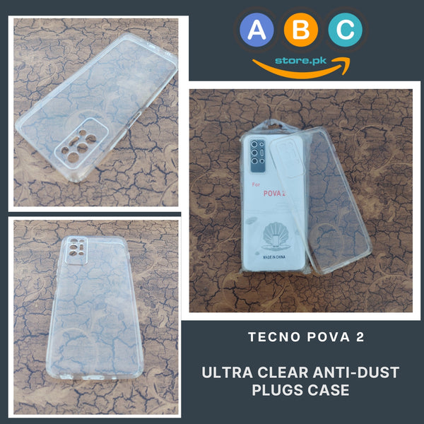 Tecno Pova 2 Case, Soft TPU Ultra-Clear with Dust Plugs (NO Corner Bumpers) Back Cover