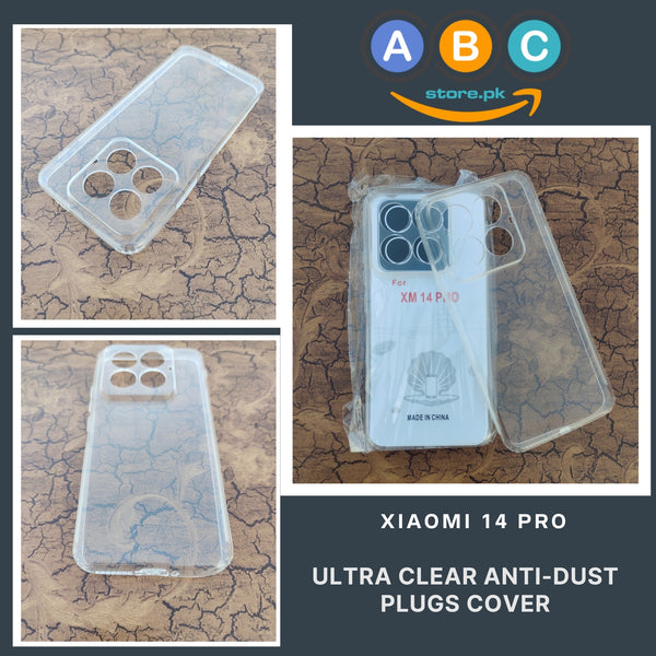 Xiaomi 14 Pro Case, Soft TPU with Dust Plugs (NO Corner Bumpers) Ultra Clear Back Cover