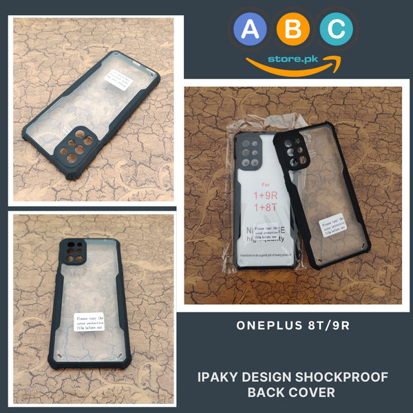 OnePlus 8T/9R Case, IPaky Design Shockproof Hybrid Ultra Clear with Soft Black Rubber Sides Back Cover