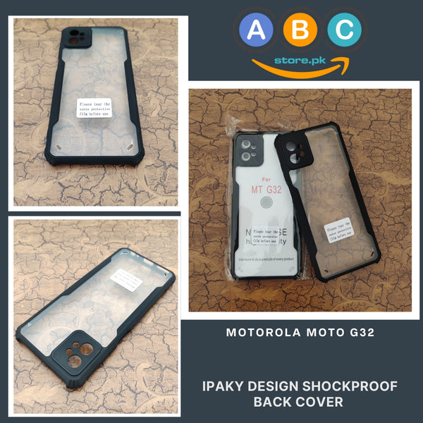 Motorola Moto G32 Case, IPaky Design Shockproof Hybrid Ultra Clear with Soft Black Rubber Sides Back Cover