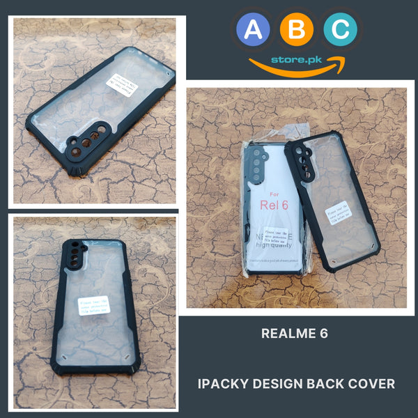 Realme 6 Case, IPaky Design Shockproof Hybrid Ultra Clear with Soft Black Rubber Sides Back Cover