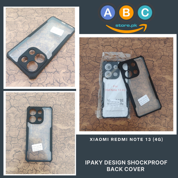 Xiaomi Redmi Note 13 (4G) Case, IPaky Design Shockproof Hybrid Ultra Clear with Soft Black Rubber Sides Back Cover