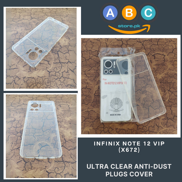 Infinix Note 12 VIP (X672) Case, Soft TPU with Dust Plugs (NO Corner Bumpers) Ultra Clear Back Cover