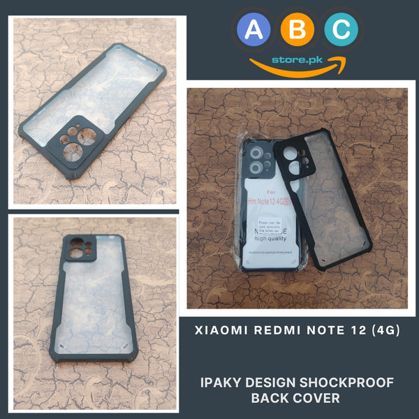 Xiaomi Redmi Note 12 (4G) Case, IPaky Design Shockproof Hybrid Ultra Clear with Soft Black Rubber Sides Back Cover