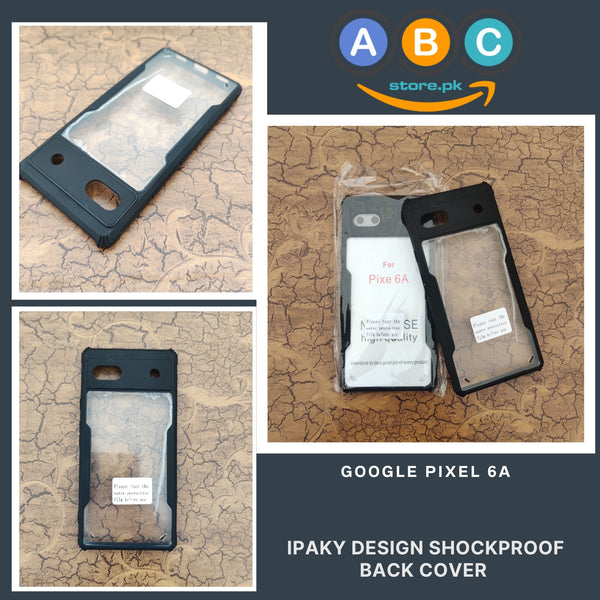 Google Pixel 6a Case, IPaky Design Shockproof Hybrid Ultra Clear with Soft Black Rubber Sides Back Cover