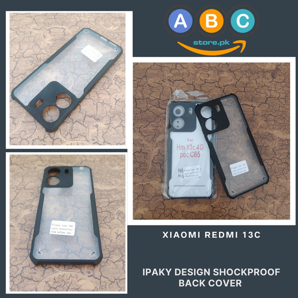 Xiaomi Redmi 13C Case, IPaky Design Shockproof Hybrid Ultra Clear with Soft Black Rubber Sides Back Cover