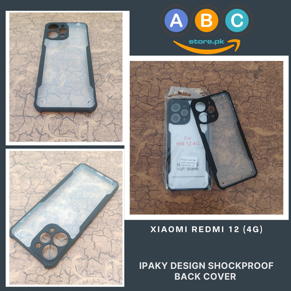 Xiaomi Redmi 12 (4G) Case, IPaky Design Shockproof Hybrid Ultra Clear with Soft Black Rubber Sides Back Cover