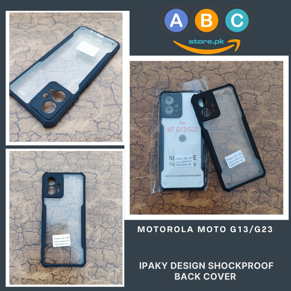 Motorola Moto G13/G23 Case, IPaky Design Shockproof Hybrid Ultra Clear with Soft Black Rubber Sides Back Cover