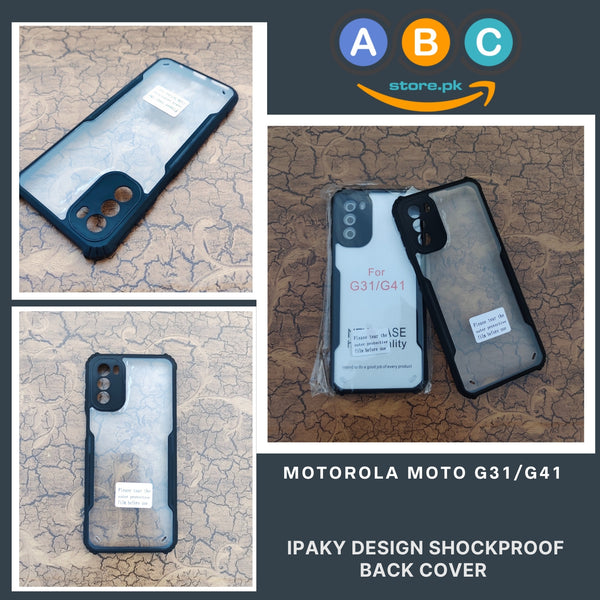 Motorola Moto G31/G41 Case, IPaky Design Shockproof Hybrid Ultra Clear with Soft Black Rubber Sides Back Cover