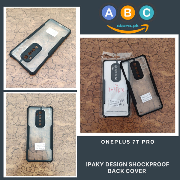 OnePlus 7T Pro Case, IPaky Design Shockproof Hybrid Ultra Clear with Soft Black Rubber Sides Back Cover