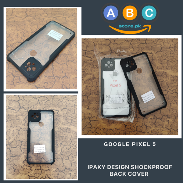 Google Pixel 5 Case, IPaky Design Shockproof Hybrid Ultra Clear with Soft Black Rubber Sides Back Cover