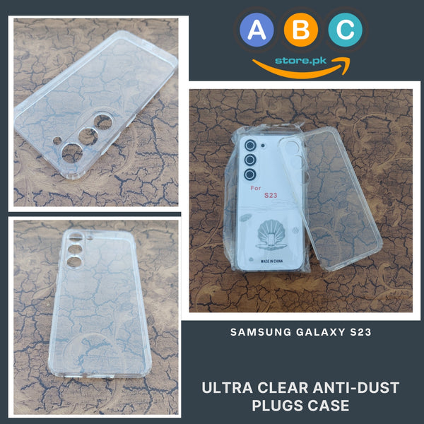 Samsung Galaxy S23 Case, Soft TPU Ultra-Clear with Dust Plugs (NO Corner Bumpers) Back Cover