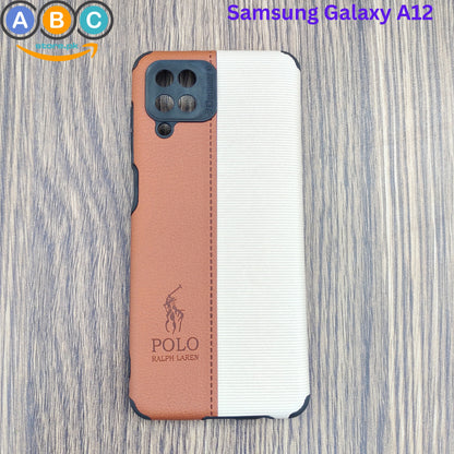 Samsung Galaxy A12 Case, Polo Dual Pattern Leather Finish Back Cover