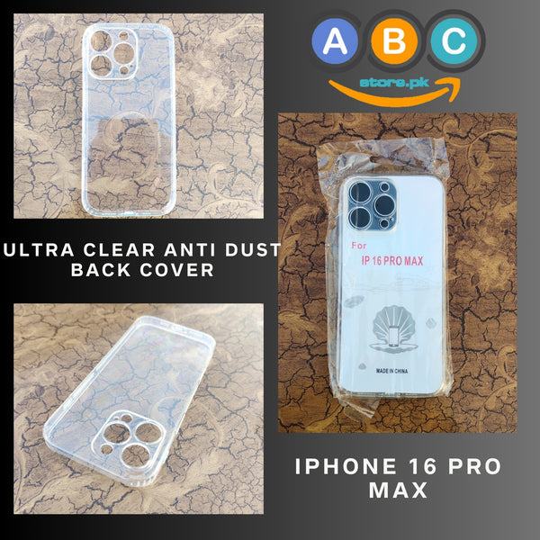 iPhone 16 Pro Max Case, Soft TPU with Dust Plugs (NO Corner Bumpers) Ultra Clear Back Cover