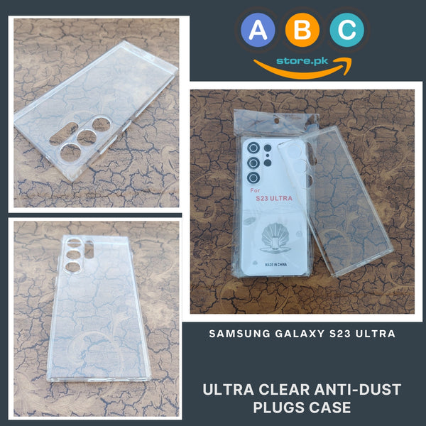 Samsung Galaxy S23 Ultra Case, Soft TPU Ultra-Clear with Dust Plugs (NO Corner Bumpers) Back Cover