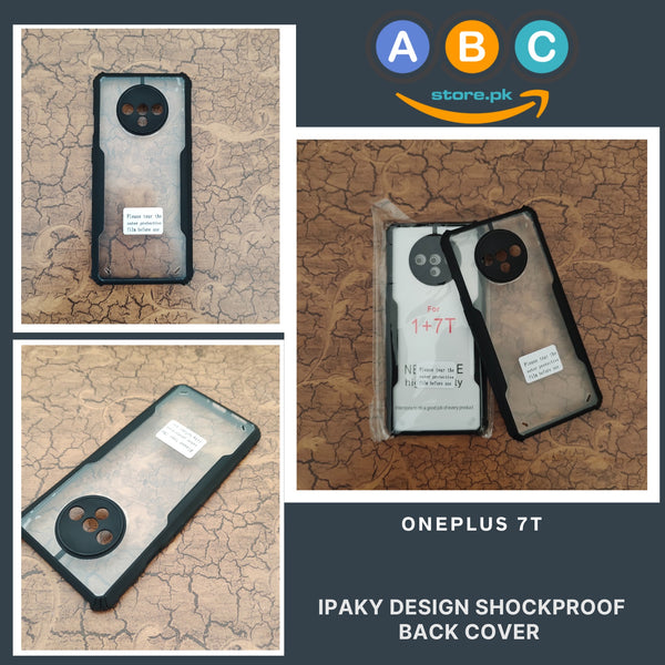 OnePlus 7T Case, IPaky Design Shockproof Hybrid Ultra Clear with Soft Black Rubber Sides Back Cover