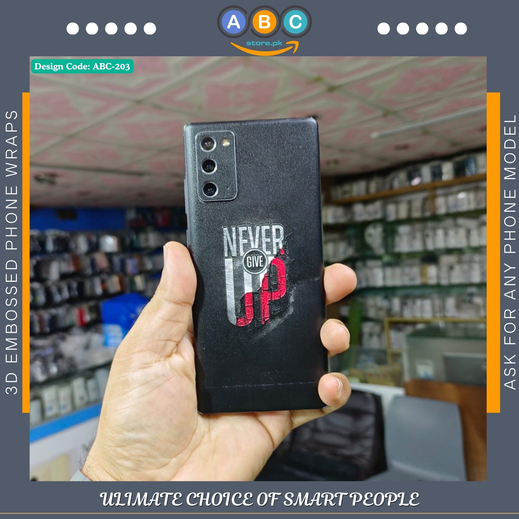 Phone Raps 3D Text Phone Wraps Pakistan | Typography Graphic Vinyl Skins for All ...