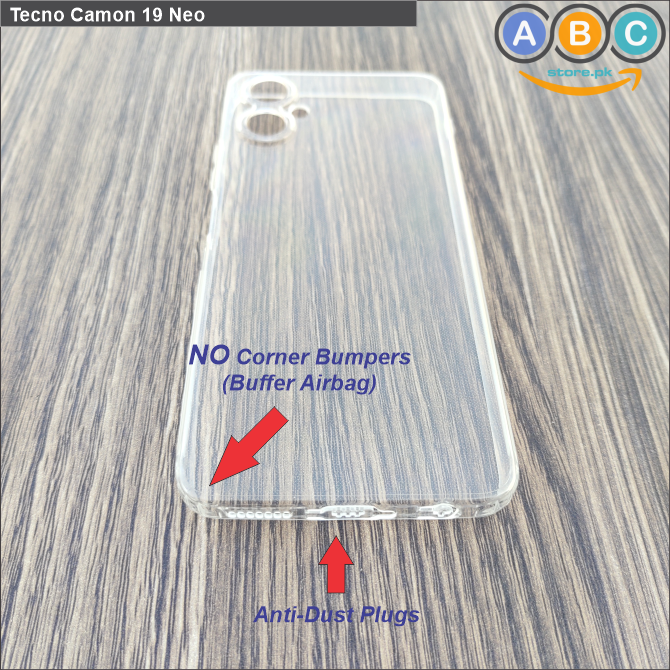 Tecno Camon 19 Neo Case, Soft TPU with Dust Plugs (NO Corner Bumpers) Ultra Clear Back Cover