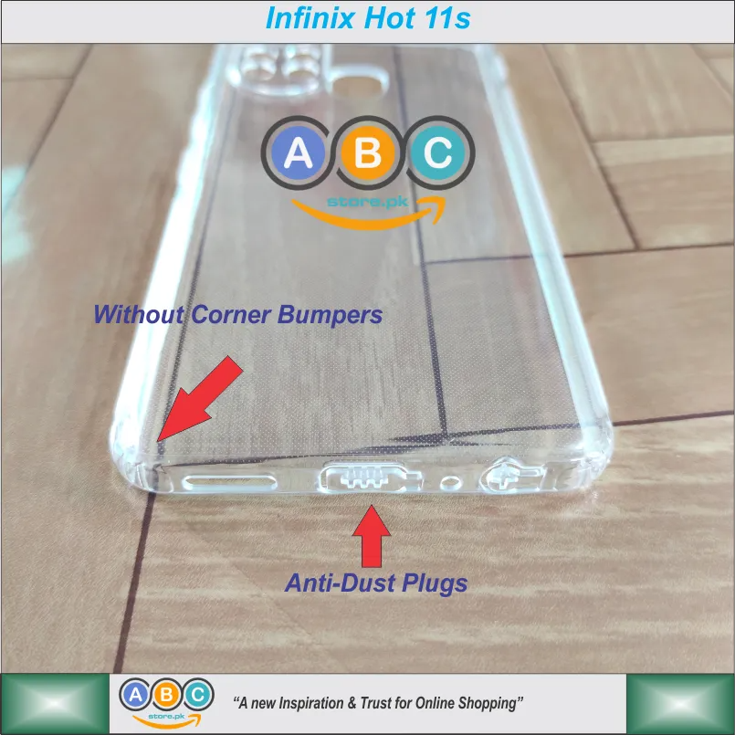 Infinix Hot 11s, Soft TPU with Dust Plugs (NO Corner Bumpers) Ultra Clear Back Cover
