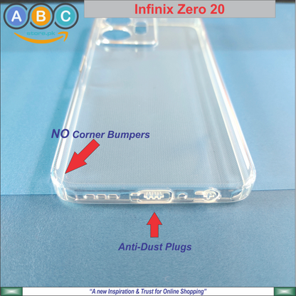 Infinix Zero 20 Case, Soft TPU with Dust Plugs (NO Corner Bumpers) Ultra Clear Back Cover