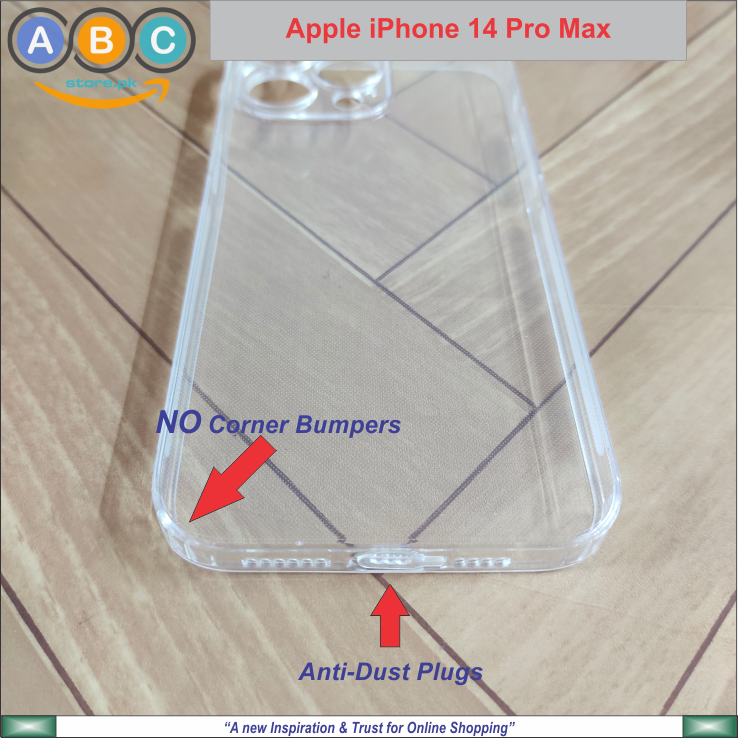 Apple iPhone 14 Pro Max Case, Soft TPU Ultra-Clear with Dust Plugs (NO Corner Bumpers) Back Cover