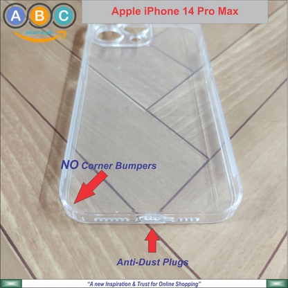 Apple iPhone 14 Pro Max Case, Soft TPU Ultra-Clear with Dust Plugs (NO Corner Bumpers) Back Cover