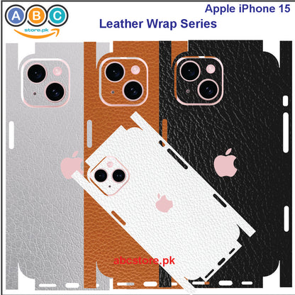 Apple iPhone 15, Glossy/Matte/Carbon/Leather Textured Full Back Protection Phone Vinyl Wrap