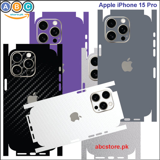 Apple iPhone 15 Pro, Glossy/Matte/Carbon/Leather Textured Full Back Protection Phone Vinyl Wrap