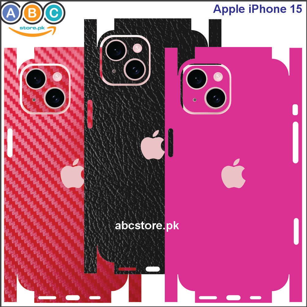 Apple iPhone 15, Glossy/Matte/Carbon/Leather Textured Full Back Protection Phone Vinyl Wrap