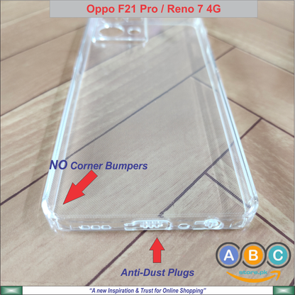 Oppo F21 Pro (4G) / Reno7 (4G) Case, Soft TPU with Dust Plugs (NO Corner Bumpers) Ultra Clear Back Cover