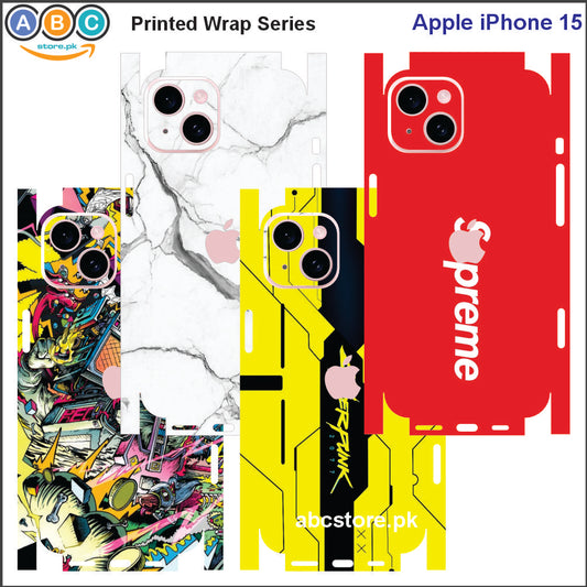 Apple iPhone 15, Printed Full Back Protection Phone Vinyl Wrap