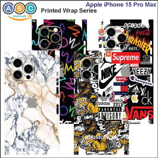 Apple iPhone 15 Pro Max, Printed Full Back Protection Phone Vinyl Wrap