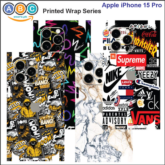 Apple iPhone 15 Pro, Printed Full Back Protection Phone Vinyl Wrap