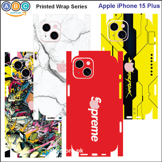 Apple iPhone 15 Plus, Printed Full Back Protection Phone Vinyl Wrap